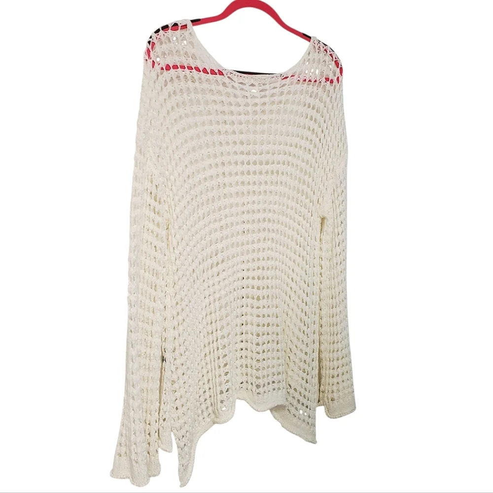 POL Openwork Crochet Knit Flare Sleeve Top Cover Up - Medium, Ivory - Picture 9 of 9